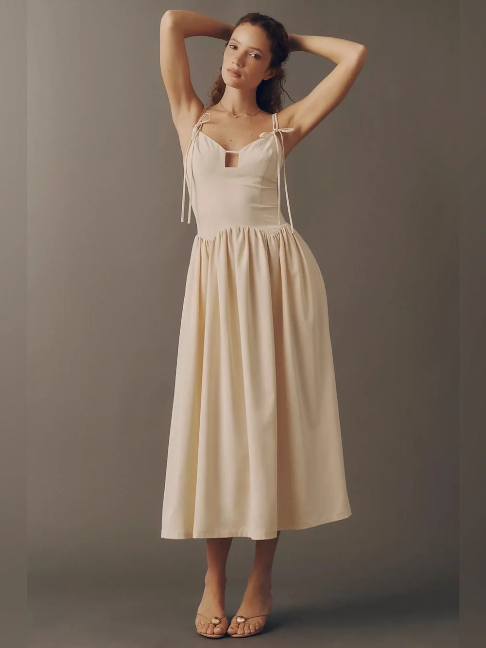 NWT Anthropologie En Saison Elspeth Drop Waist Tie Strap Midi Dress - Picture 3 of 8